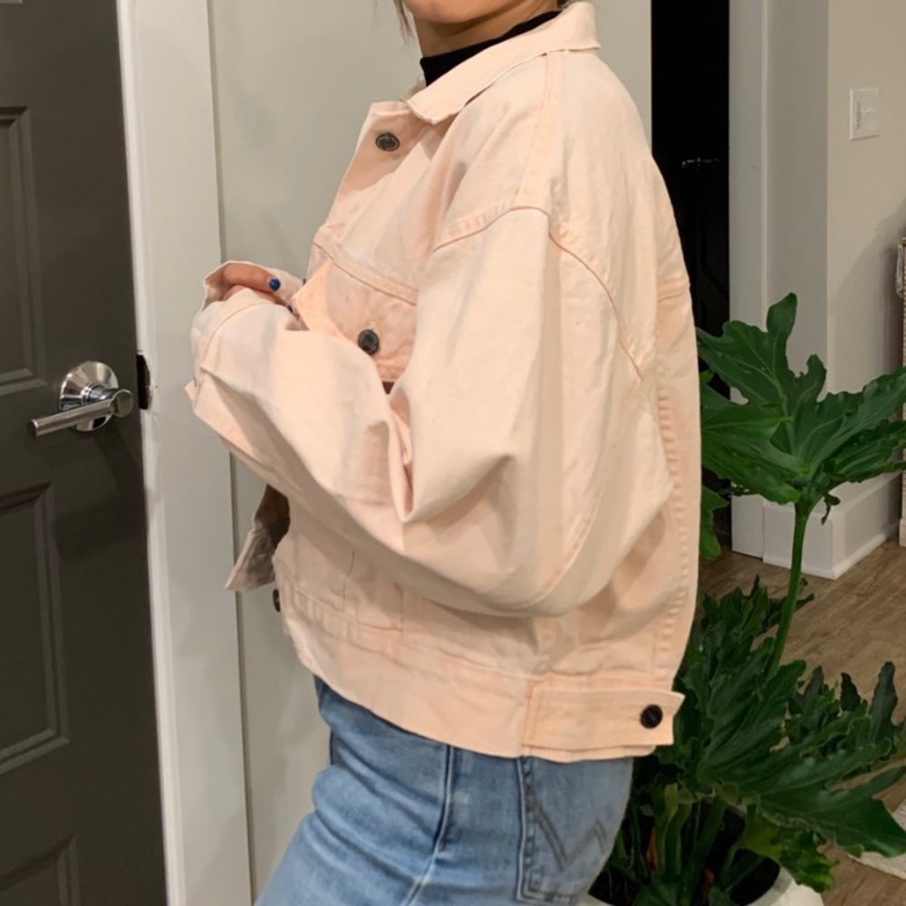 Vintage oversized cropped blush/pink denim jacket